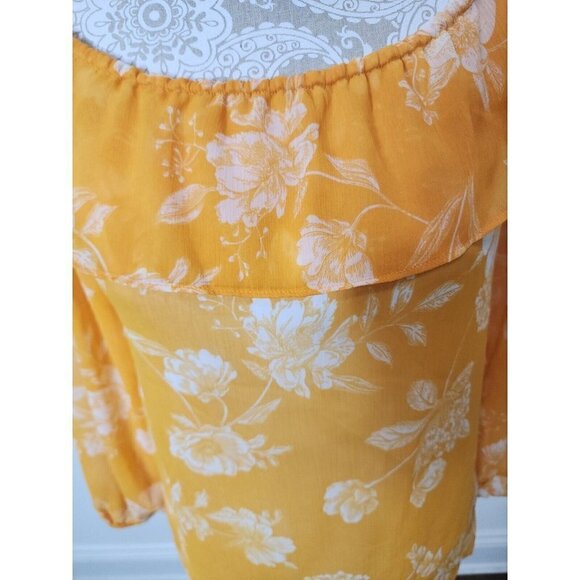 Willow Drive Ruffle Top Boho Lined Gold Floral 3/4 Sleeve Womens NWT XS - Picture 2 of 8